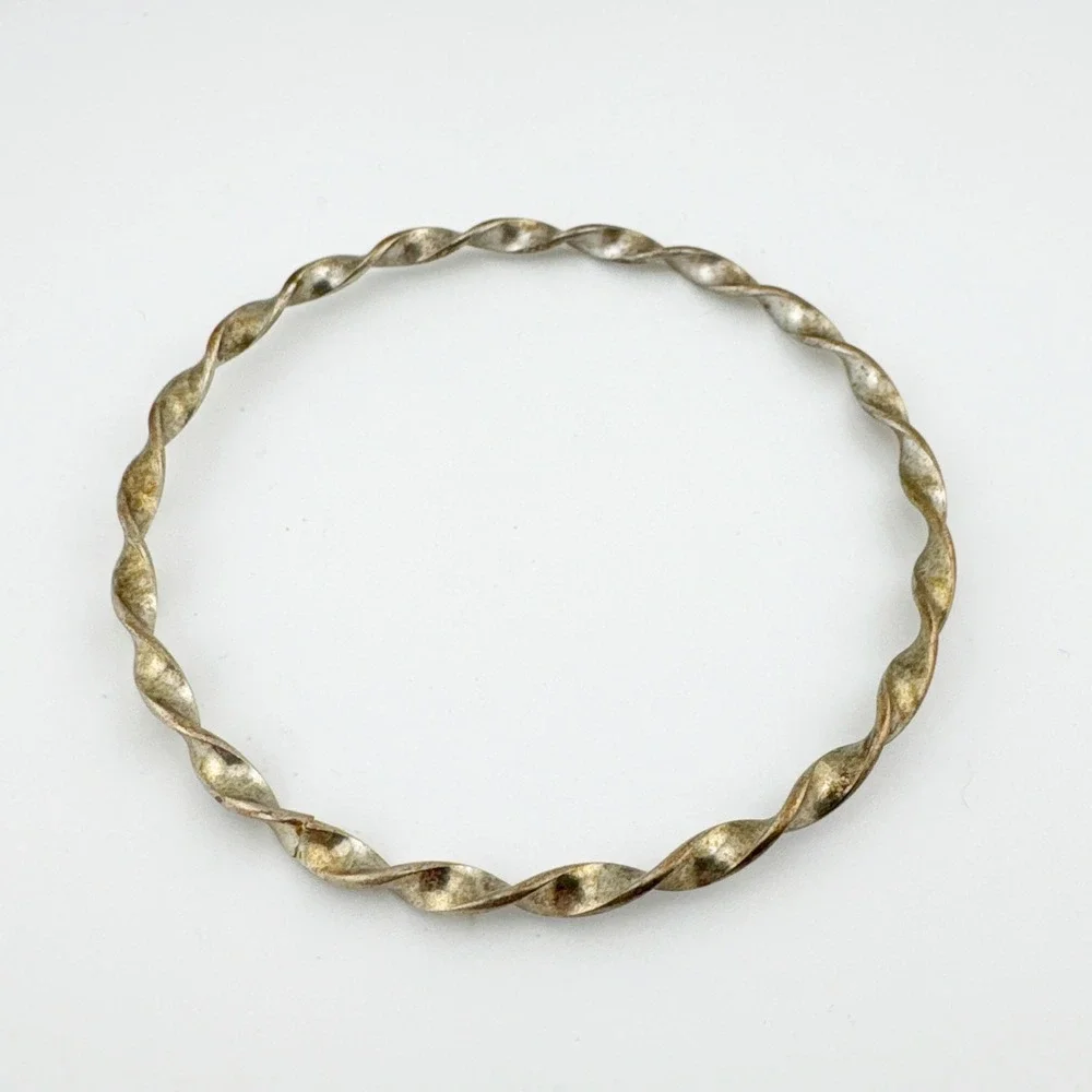 Vintage Twisted Rope Bangle‎ Bracelet Silver Tone Textured Metal